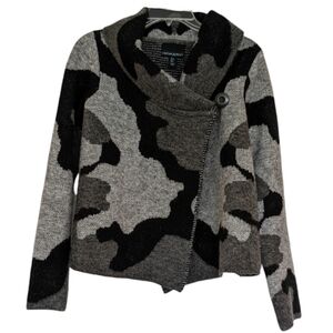 Cynthia Rowley women's cowl neck sweater shawl wool black grey Cardigan